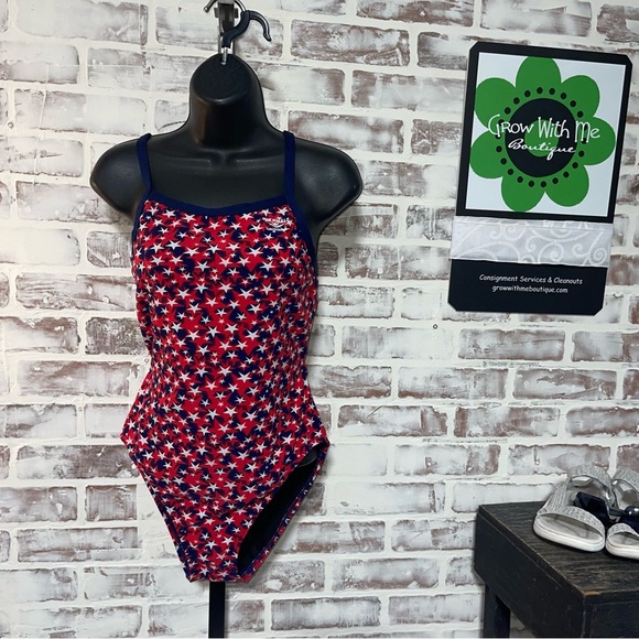 Red and White One Piece Swimsuit with Classic Silhouette medium - Picture 1 of 6